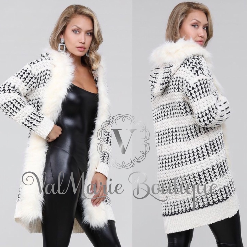 LAST 1! Ivory fur collar cardigan - Picture 2 of 3